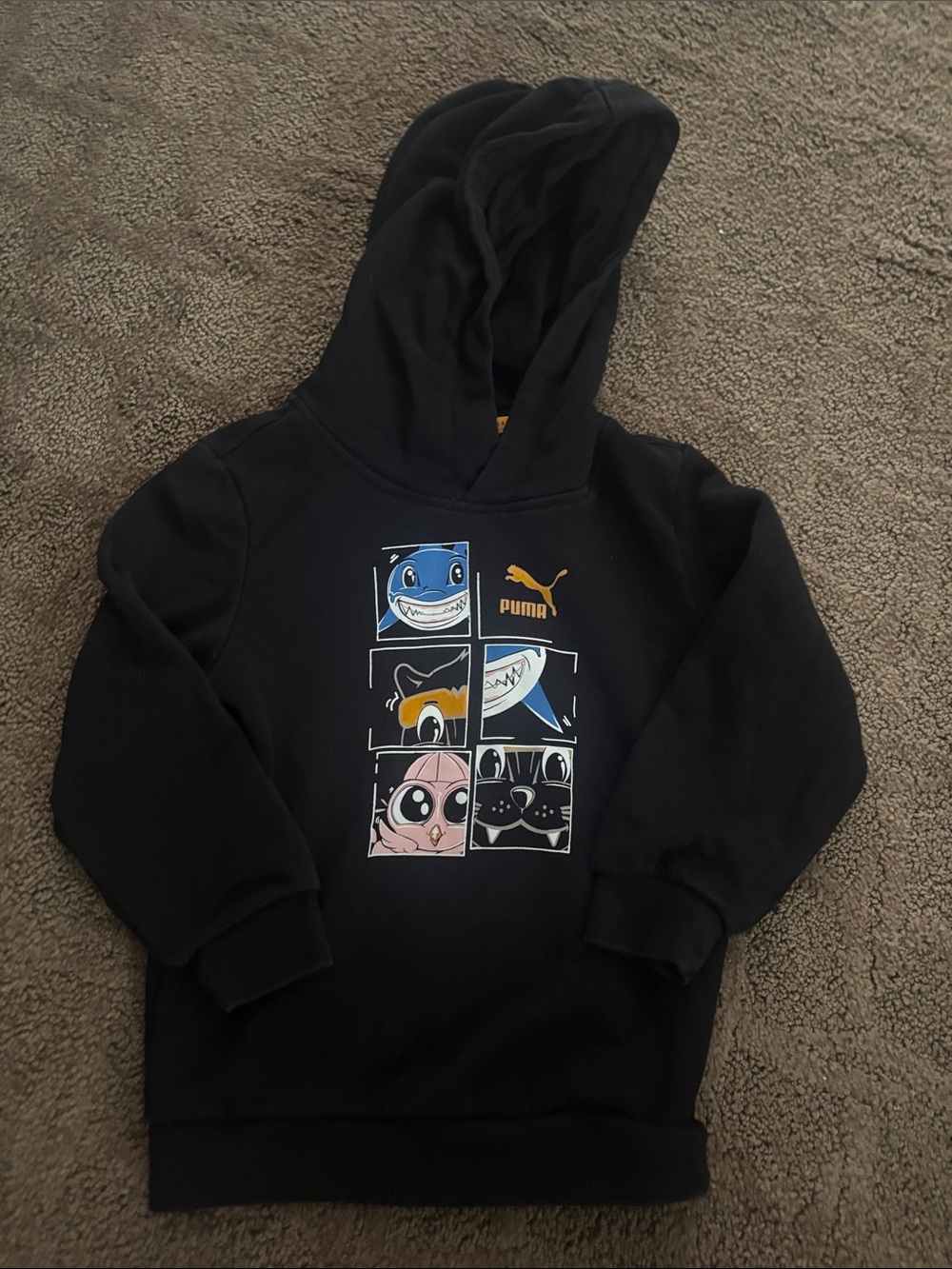 Puma Black Hoodie with Colorful Cartoon Panel Graphics